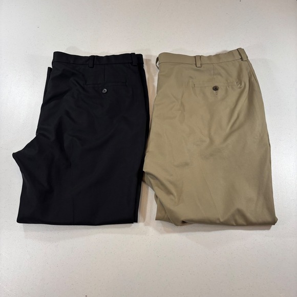 Haggar Other - Lot of 2 Haggar Cool 18 Pro Mens Pants 44x30 Black Pleated Khaki Flat Front